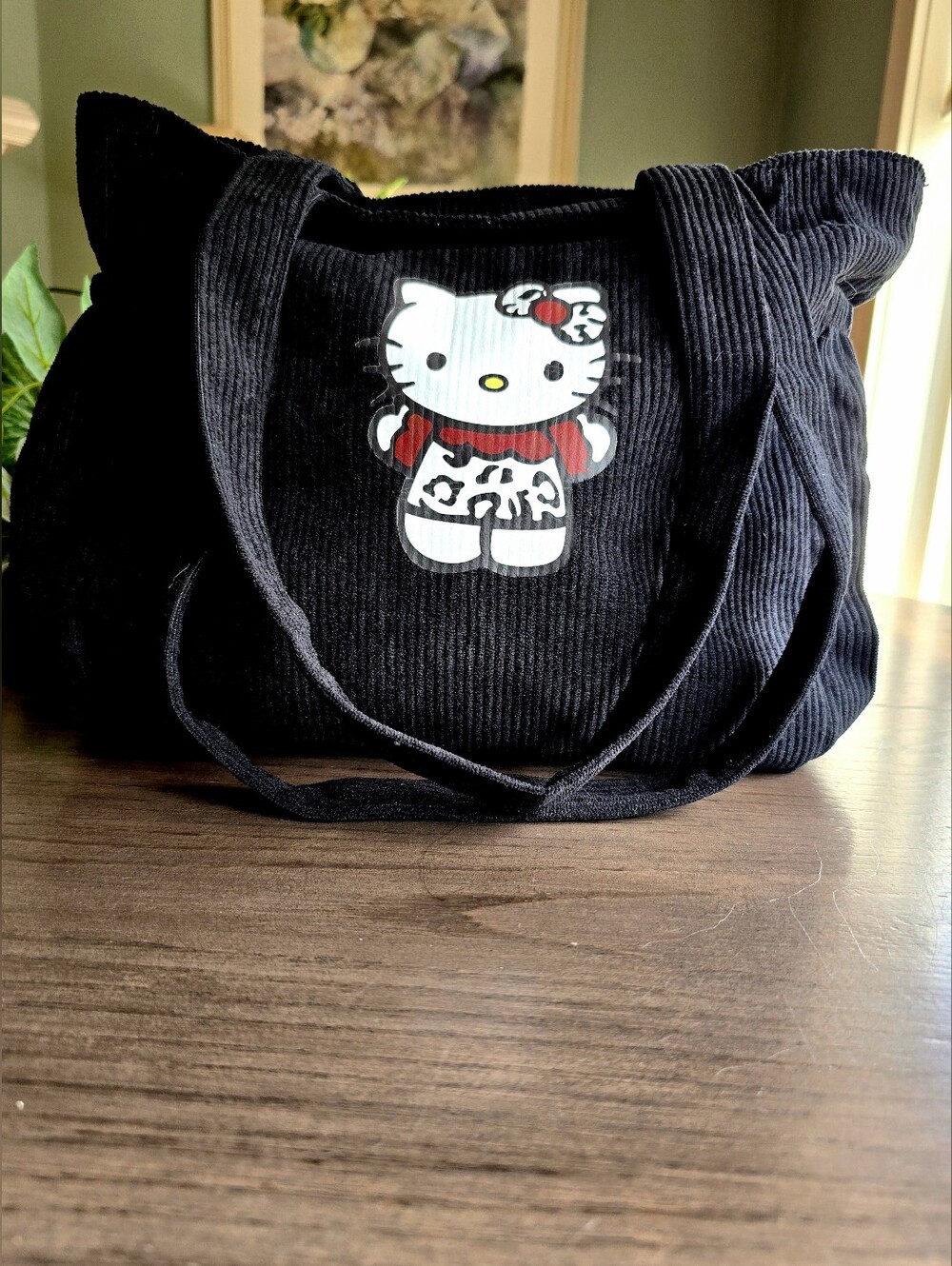 Sanrio Hello Kitty Black Corduroy Tote Bag With Zip Closure NWT - Picture 2 of 11